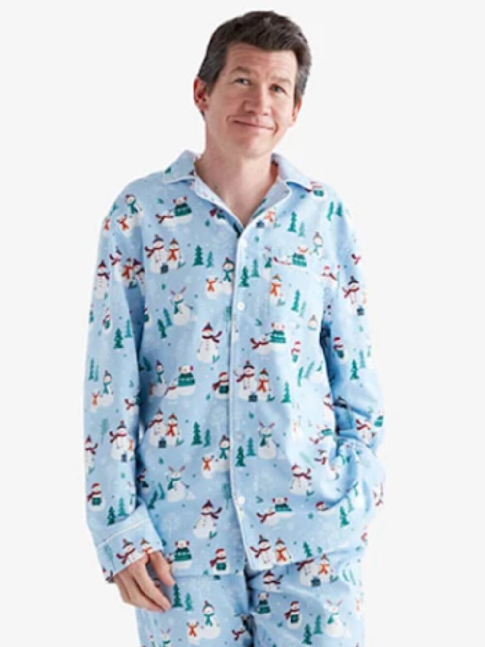 The Company Store Men's Blue Flannel Snowman Print Pajama Top XL
